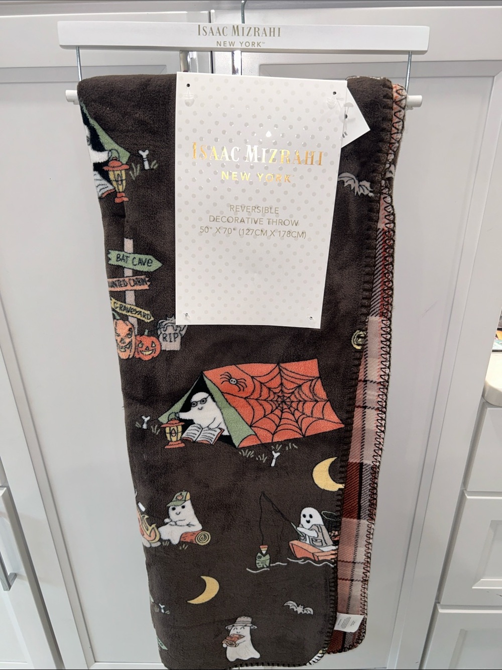Isaac Mizrahi Halloween Ghosts Camping, Reading Reversible Throw Blanket